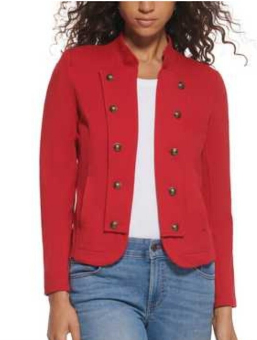 TOMMY HILFIGER Red Military Style Jacket Womens Classic Blazer W/Buttons L